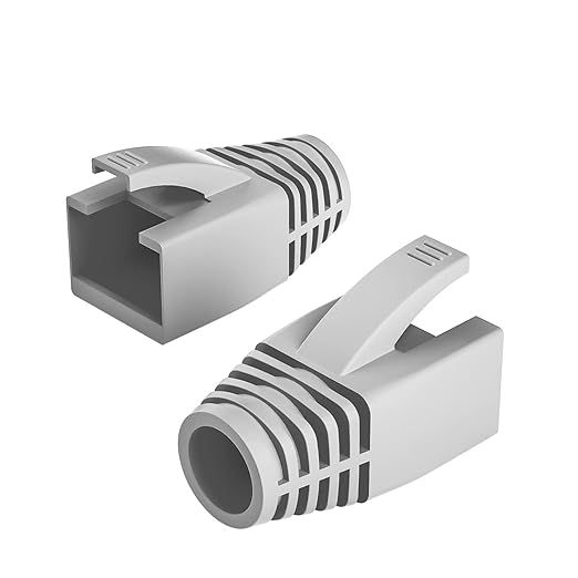 100Pack RJ45 Boot Cover, Cat5 Cat6 Cat6A Ethernet Network Cable Strain Relief Boot, Fits Overall Jacket Diameter 5.5-6.5MM Ethernet Cable (Hole Diameter: 6.5mm, Grey)