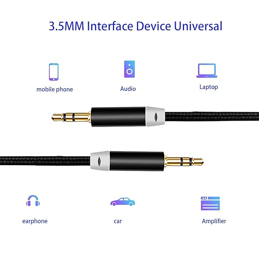 3.5mm Nylon Braided Stereo Audio Cable,(3 Pack) 4.9ft/1.5m Male to Male Aux Cord Audio Cord Compatible iPhones, iPads and Other 3.5mm DC Plug Port Device (Black)