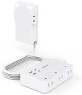 Power Strip Surge Protector with Outlet Cover, 6 AC Outlets Surge Protection, 4 USB Ports, 5ft Extension Cord, Wall Mount Flat Plug for Indoor Home Office Kitchen, White
