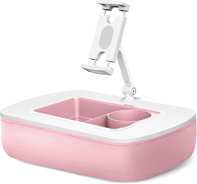 Lap Beanbag Tablet Pillow Stand with Snack Bowl and 360° Rotating Arm, Adjustable iPad Holder for Bed, Couch, and Recliner, Compatible with 4.7"-13" Kindle, iPad, Tablet, Phone,Pink