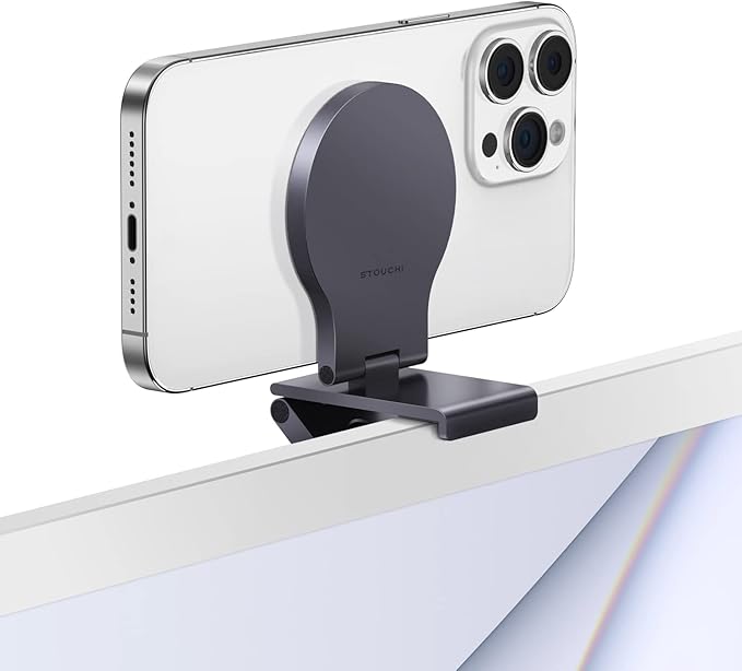 Stouchi Continuity Camera Mount for Desktop Monitor, iMac Compatible iPhone Webcam Mount with Mag-Safe for Mac Desktops and Displays, Apple TV 4K