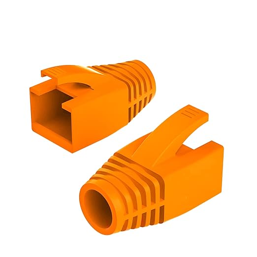 100Pack RJ45 Boot Cover, Cat5 Cat6 Cat6A Ethernet Network Cable Strain Relief Boot, Fits Overall Jacket Diameter 5.5-6.5MM Ethernet Cable (Hole Diameter: 6.5mm, Orange)
