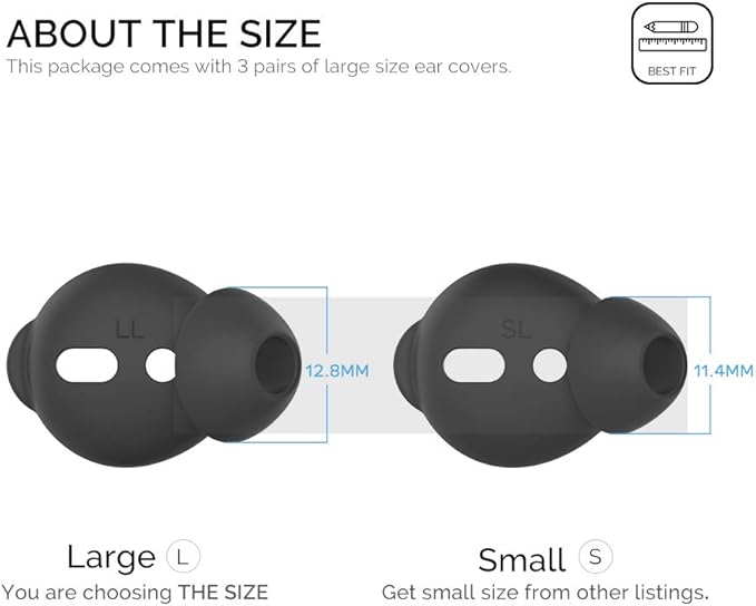 AhaStyle 3 Pairs AirPods Ear Tips Silicone Earbuds Cover [Not Fit in The Charging Case] Compatible with Apple AirPods (3 Pairs Large, Black)