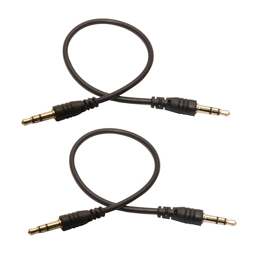 3.5mm Male to Male Audio Cable, 195mm Length, Gold-Plated Connectors, 2-Pack, Black