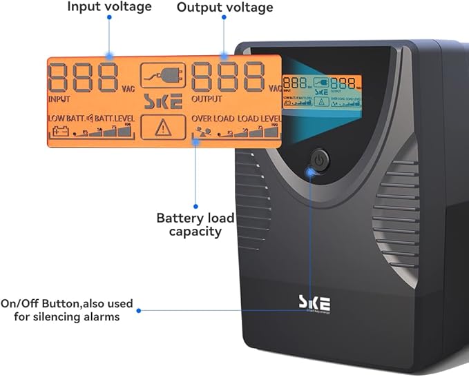 Ups Battery Backup and Surge Protector 425VA/240W,Computer Uninterruptible Power Supply Units,Battery Backup Intelligent LCD,SKE Back UPS,Uninterruptible Power Supply,Battery Backup for Computer SKE