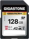 [5-Yrs Free Data Recovery] GIGASTONE 128GB SD Card, 4K Camera Pro MAX, A2 4K SDXC Memory Card High Speed 4K UHD Video Compatible with Canon Kodak Digital Camera, with 1 Mini case