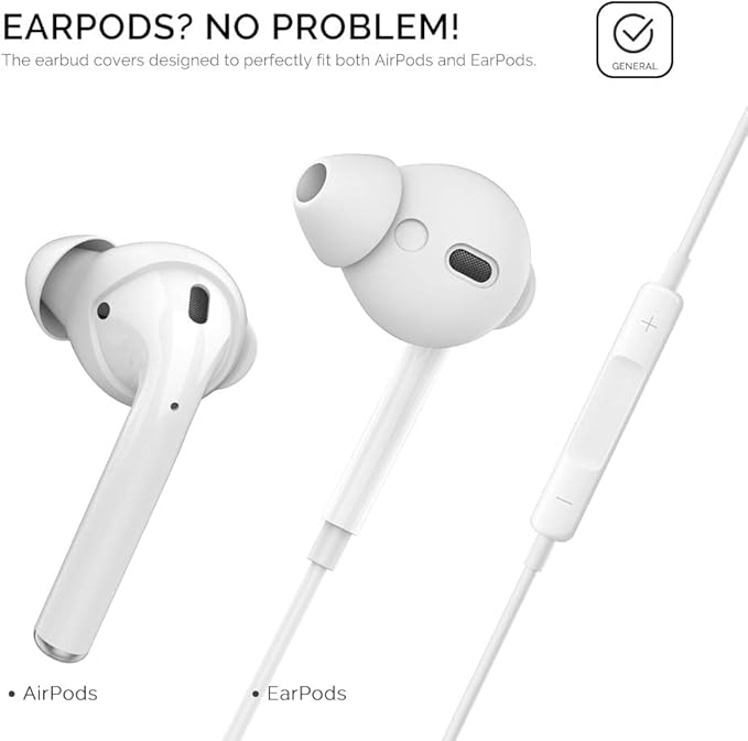 AhaStyle 4 Pairs AirPods Ear Tips Silicone Earbuds Cover [Not Fit in The Charging Case] Compatible with Apple AirPods (2 Pair Large & 2 Pairs Small, White)