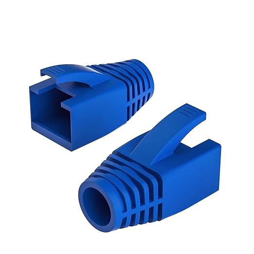 100Pack RJ45 Boot Cover, Cat5 Cat6 Cat6A Ethernet Network Cable Strain Relief Boot, Fits Overall Jacket Diameter 5.5-6.5MM Ethernet Cable (Hole Diameter: 6.5mm, Blue)