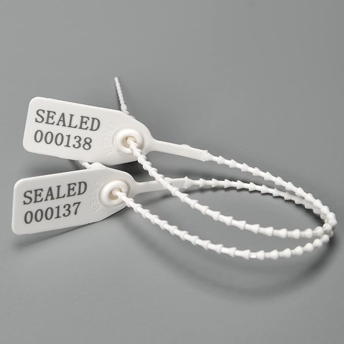 1000 Numbered Plastic Tamper Seals, Zip Ties for Fire Extinguishers Pull Tite Security Tags Disposable Self-Locking Signage - Label Tie 250mm Length (1000 PCS, White)