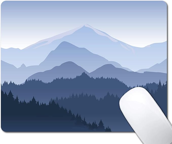 Pine Trees Forest Mouse Pad, Distant Mountain Mouse Pad for Design, Anti-Slip Rubber Base Wireless Mouse Pads for Laptop