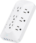 Wall Outlet Extender, 9 Outlet Splitter with 4 USB Ports (2 USB C), Multi Plug Wall Outlet Expander, 3-Sided Wall Charger Power Strip for Home, Office, Dorm, White