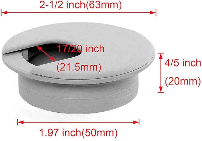 2pcs 2 Inch Desk Wire Cord Cable Grommets Hole Cover for Office PC Desk Cable Cord Organizer Plastic Cover (Grey-2Pcs)