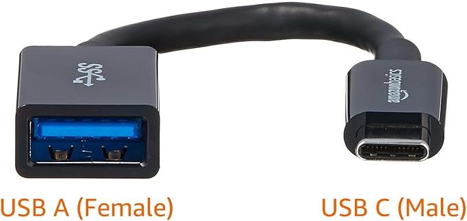 Amazon Basics USB 3.1 USB-C to USB-A Female Adapter Cable Converter, 5Gbps High-Speed, USB-IF Certified, for Laptops, Tablets, Phones (iPhone 16/15), Black