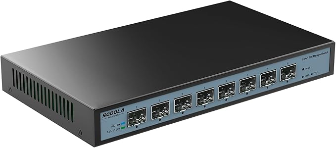 SODOLA 8 Port 10G Web Managed Switch, 8X10G SFP+ Ports, Link Aggregation/QoS/VLAN/IGMP, Wall Mounted Fanless 10Gb Multi-gig Network Switch（SFP Ports Only