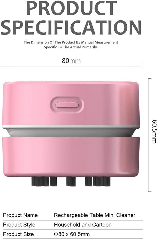 ODISTAR Desktop Vacuum Cleaner,Mini Table dust Sweeper Energy Saving,High Endurance up to 400 mins,Cordless&360º Rotatable Design for Cleaning Hairs,Crumbs,Computer Keyboard (Pink Charging)