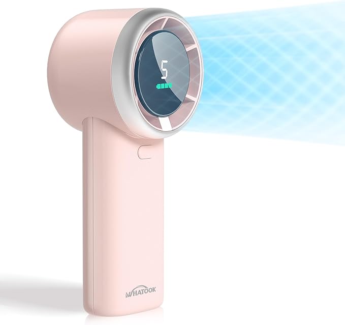 WHATOOK Portable Mini Fan: High Speed Cooling Fan, 10 Hours Battery Life, USB Rechargeable, Small Essentials for Women, Beach Travel, Vacation (Pink)