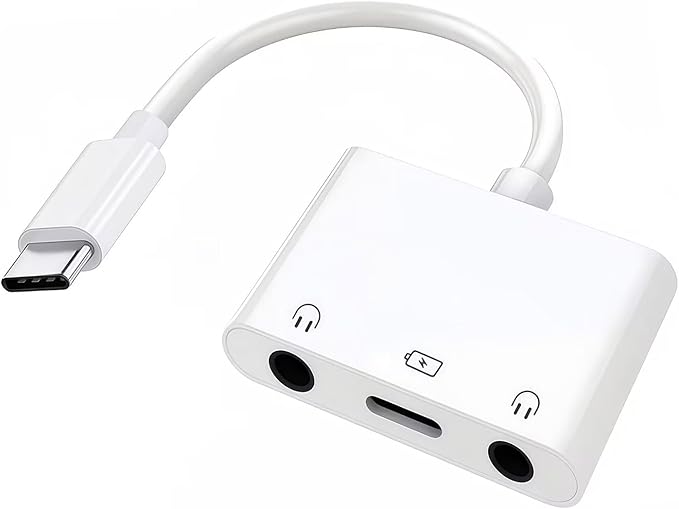 3-in-1 Aux to USB C Headphone Splitter USB-C to Dual 3.5mm Audio Adapter Dual Headphone Jack Adapter with PD Charging Compatible with iPhone 15/16, iPad Pro, Galaxy S25 Ultra, and More
