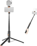NEEWER 57.9" Selfie Stick Tripod Compatible with iPhone Samsung Android, Metal Portable Lightweight Travel Cell Phone Stand with Phone Holder Mount & Remote for Video Recording Filming, PA992 Black