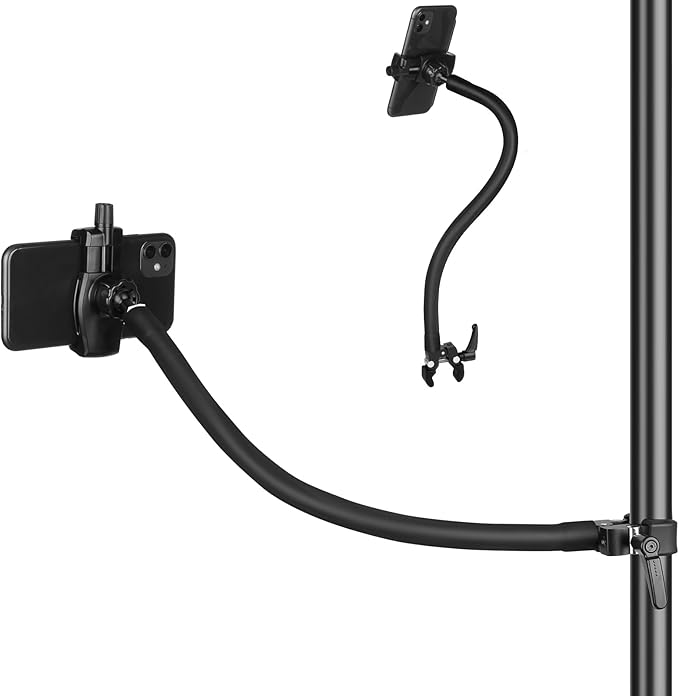 Gooseneck Phone Holder for Mic Stand/Music Stand/Stroller/Treadmill/Spin Bike/Exercise Bicycle,50 cm Long Flexible Gooseneck Arm Super Crab Clamp Mount,Compatible with 3.5~7.5" iPhone Devices