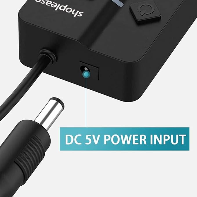 7-Port USB 3.0 Hub with Individual Power Switches and Lights, High-Speed Data Hub Splitter Portable USB Extension Hub with 120 cm Cable for PC Laptop and Others