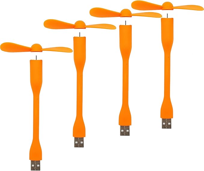 Mini USB Fan, Portable Pocket Fan USB-A Powered Little Cooler, Quiet Operation, for Home Office Car Outdoor Travel- 4 Pack (Orange)