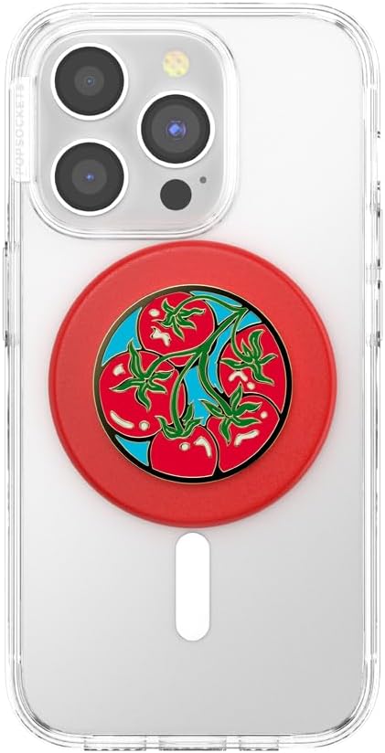 PopSockets Phone Grip for MagSafe with Kickstand, Magnetic Stand, Swappable Top, Secure Hold for iPhone MagSafe Cases, Phone & Tablet Grip - Enamel Tomato Rosso