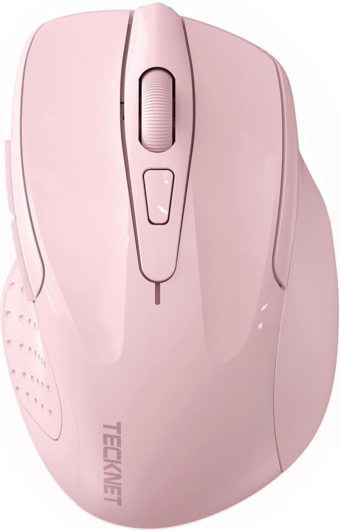 TECKNET Wireless Mouse (2.4G & BT5.0/3.0) Silent 4800 DPI Computer USB A & Bluetooth Mouse 6 Buttons, Wide Compatibility - Pink