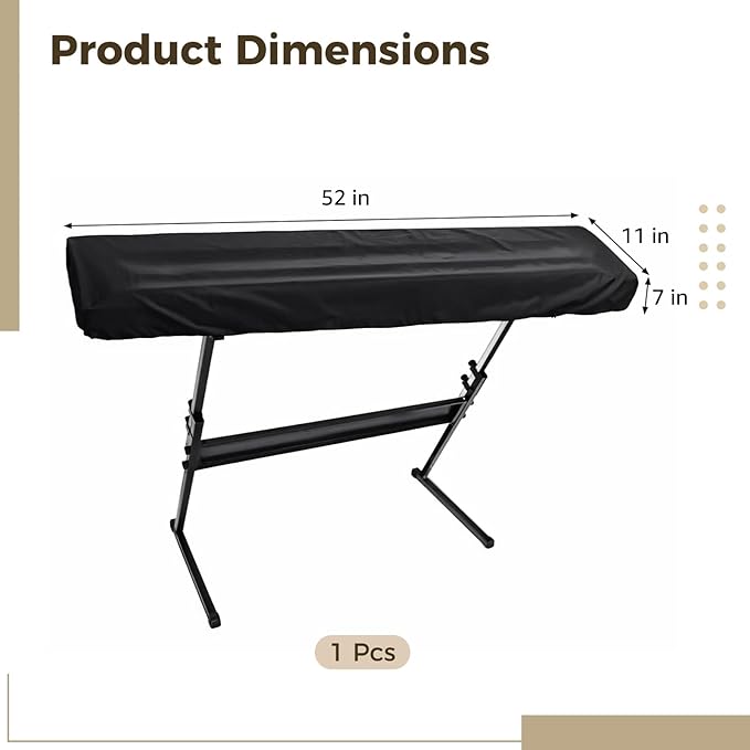 Piano Keyboard Dust Cover, 88 Key Electronic Piano Dust Cover, Waterproof Shield, Oxford Cloth, Ideal for Home and Studio, Black