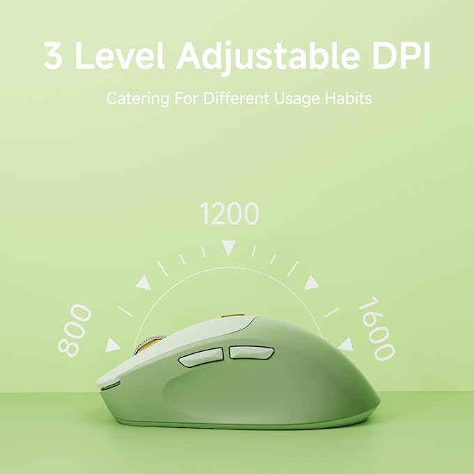 EWEADN Q5 Wireless Mouse, Bluetooth & 2.4G Quiet Computer Mouses with 1600 DPI, Battery Level Display, Ergonomic Office Mouse,6 Button Portable Cute Cordless Mice for Laptop/PC/Mac- Green