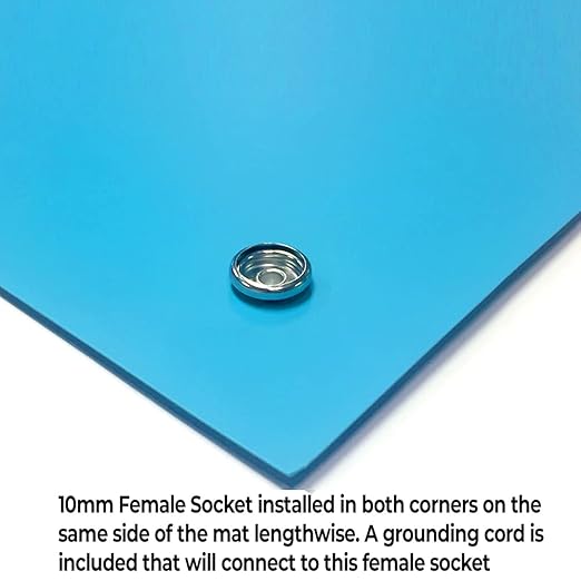 RubberStat Dual Layer ESD Compliant Workstation Rubber Table Mat Kit, Soldering, Cell Phone Repair, with Wrist Strap Set and Ground Cord - 30"x16" Blue