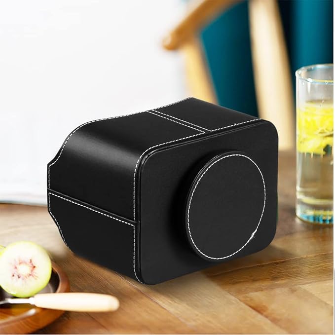 Leather 360° Spinning Remote Control Holder, Pencil Pen Holder for Desk Table Nightstand, TV Remote Caddy Organizer, Black Office Decor and Accessories, Storage Box for Phone,Media Player Controllers