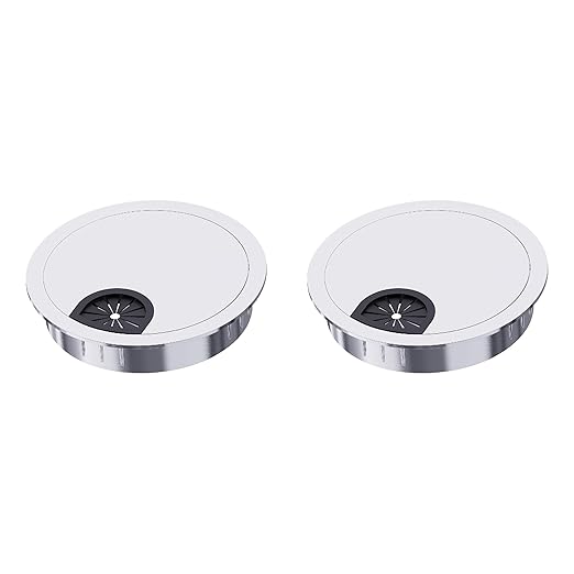 2 Pack Desk Grommet 2 Inch 50mm, Zinc Alloy Computer Desk Wire Hole Cover, Office Desktop Cord Cable Hole Metal Ring, Bright Silver