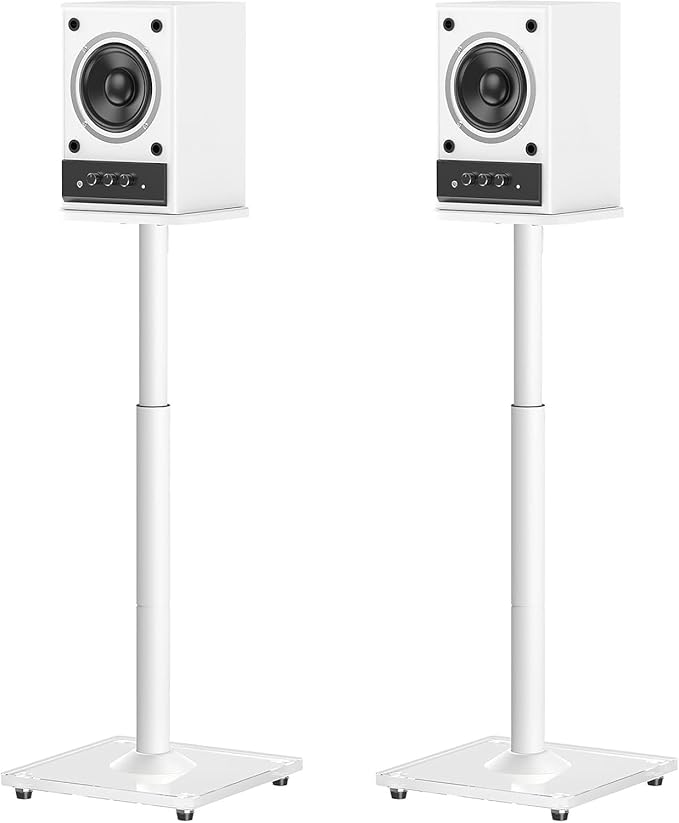 ELIVED Universal Speaker Stands Height Adjustable 28"-37.4", Bookshelf Speaker Stand Pair for Satellite Studio Large Speakers Up to 22 lbs, Surround Sound Speaker Stand with Cable Management, White