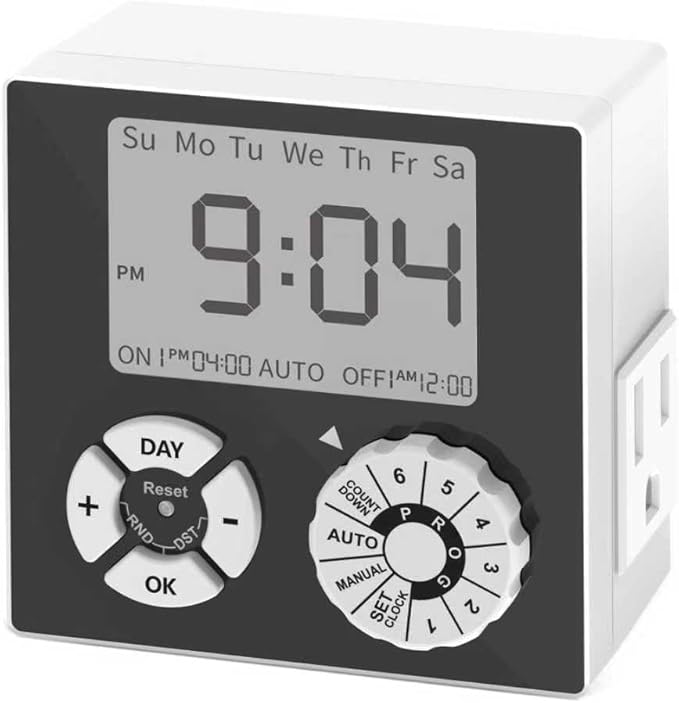 TiFFCOFiO Indoor Mechanical Outlet Timer, 3 Prong Timers for Electrical Outlets, 24-Hour Programmable Plug in Light Timer, ETL Listed (Digital, 1 Pack)