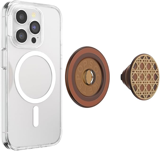 PopSockets Phone Grip for MagSafe with Kickstand, Magnetic Stand, Swappable Top, Secure Hold for iPhone MagSafe Cases, Phone & Tablet Grip - Wood Res-Raising Cane