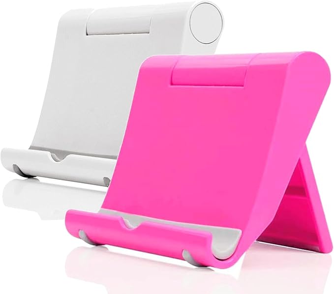 Cell Phone Stand for Desk Foldable Cell Phone Holder Desk Tablet Holder Mobile Phone Dock, Multi-Angle Universal Adjustable Tablet Dock (Pink+White)