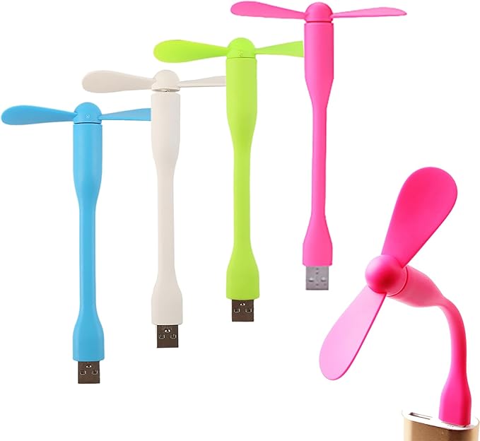 Mini USB Fan, Portable Pocket Fan USB-A Powered Little Cooler, Quiet Operation, for Home Office Car Outdoor Travel- 4 Pack (Blue+ White+ Green+ Pink)