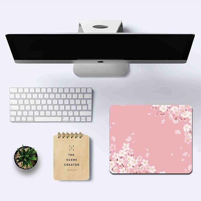 IMAYONDIA Cute Pink Mouse Pad, Floral Flowers Mouse Pad, Sakura Cherry Blossom Mousepad, Japanese Aesthetic Desk Decor, Anti Slip Rubber Base Mice pad for Computer Office Girl, 9.5 x 7.9 Inch