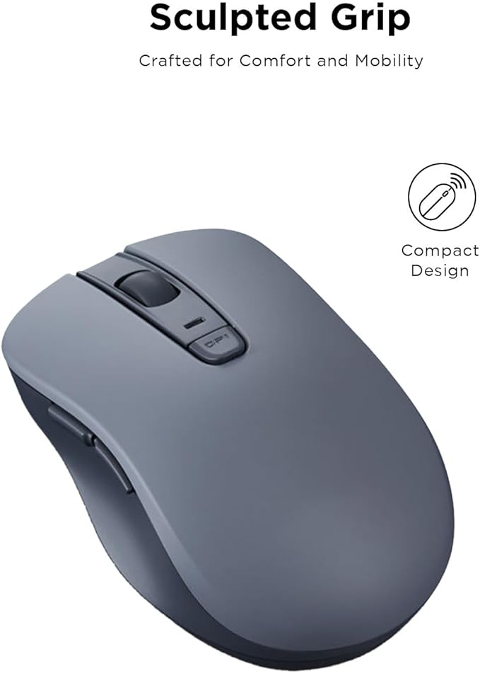 Lenovo Bluetooth Silent Mouse (WL300) - 5 Button Computer Mouse with Silent Left & Right Click – Sculpted Grip, Microsoft Swift Pair, Up to 1600 DPI (Grey)