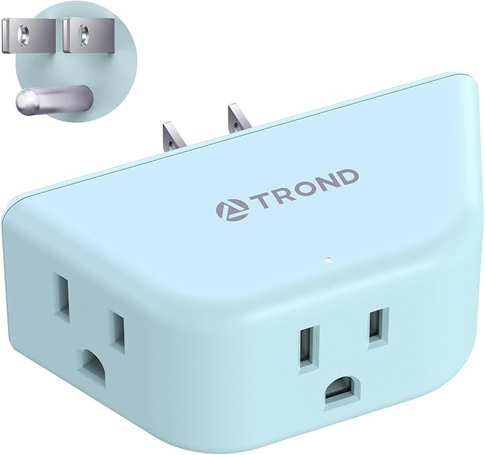 TROND Outlet Extender, 3 Way Angled Plug Splitter, 3-Prong Grounded Wall Outlet Adapter, Cruise Essentials, Compact and Practical Plug Expander for Home Decoration Travel Essentials, Mint Green