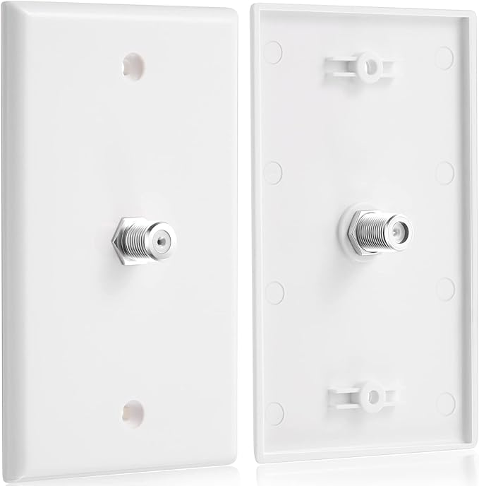 1-Port TV Cable Wall Jack F Connector Coax Video Jack Single Gang Wall Plates (White, 8 Pcs)
