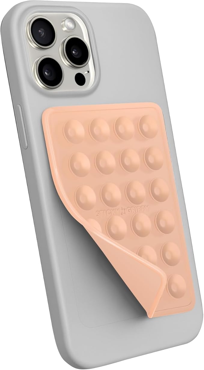 Suction Phone Case Mount, Sillicon Adhesive Phone Accessory for iPhone and Android, Hands-Free Fidget Toy Mirror Shower Phone Holder, Tiktok Videos and Selfies (Beige)