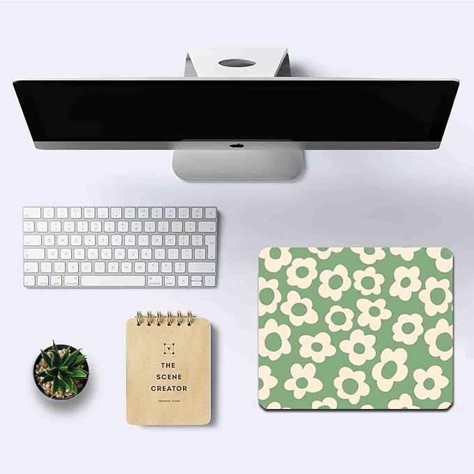 IMAYONDIA Square Mouse Pad Cute, Vintage Green Flowers Mouse Pad, Non-Slip Rubber Base MousePad Small, Modern Art Design Mouse Pad, Decor Design Computer Mice Pad for Women Home Office, 9.5 x 7.9 Inch