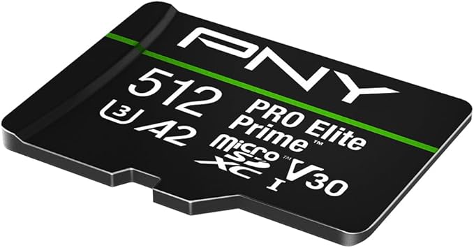 PNY 512GB PRO Elite Prime™ C10 U3 V30 A2 microSDXC Flash Memory Card – Ultra-Fast Speeds, Read 200MB/s, Write 150MB/s, 4K UHD, Full HD, UHS-I, for Smartphones, Drones, Action Cameras