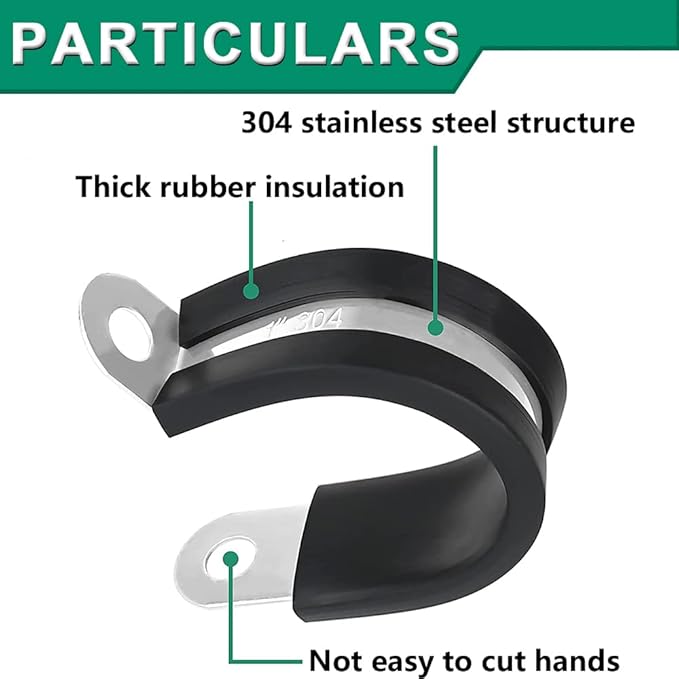 110PCS Cable Clamps Assortment Kit,10 Sizes—1/4" 5/16" 3/8" 1/2" 5/8" 3/4" 1" 1-1/4" 1-1/2" 1-3/4" Stainless Steel Rubber Coated Cushioned Insulated Cable Clamp,Automotive Wire Pipe Clamps