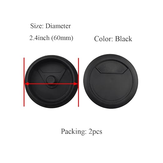 HAHIYO 2Pcs 2.4Inch/60mm Black ABS Plastic Sector-Shaped Desk Grommet Wire Grommet Cable Management Cord Hole Cover Desk Wire Hole Insert Wire Organizer for Computer Office Home Equipment System