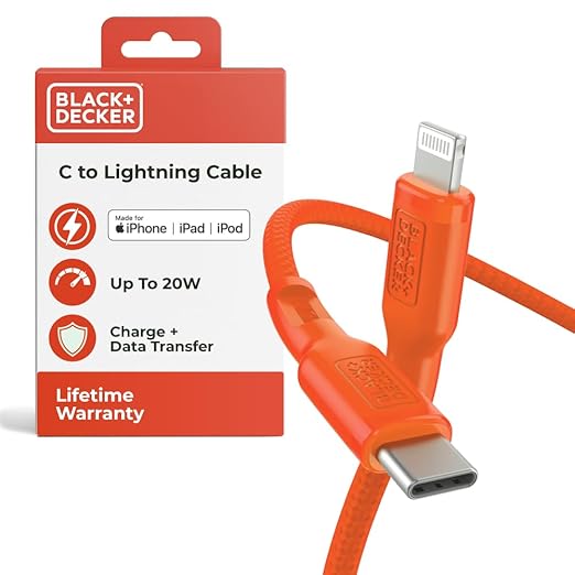 BLACK+DECKER USB C to Lightning Cable - Fast Compatible iPhone Lightning Cable - Durable Braided Type C iPhone Charger Cord - for Travel and Daily Use - Multiple Colors and Lengths - 6ft