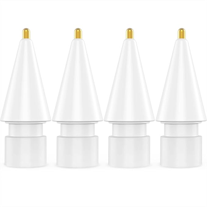 NIUTRENDZ 4 Pack Replacement Tips for Apple Pencil 2nd Generation and 1st Generation Fine Point Metal Tip, Wear-Resistant & Precise Control (1.95mm, White)