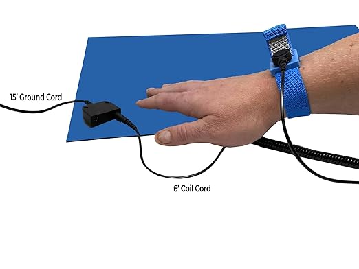 RubberStat Dual Layer ESD Compliant Workstation Rubber Table Mat Kit, Soldering, Cell Phone Repair, with Wrist Strap Set and Ground Cord - 24"x16" Royal Blue