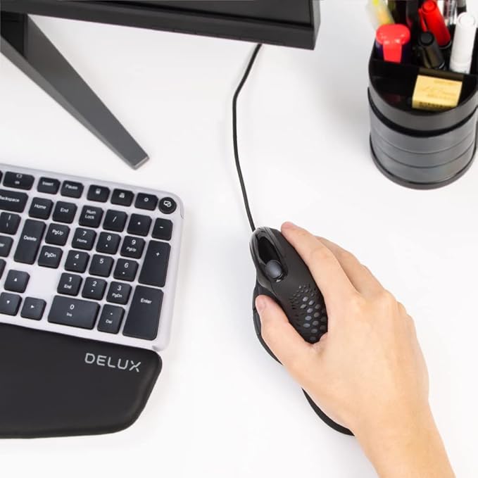 DeLUX Seeker Wired Ergonomic Vertical Mouse with Thumb Wheel, Optical Computer Mouse with 6 Programmable Buttons, 4000 DPI, RGB Backlight, Removable Wrist Rest for Carpal Tunnel (M618XSU-Black)